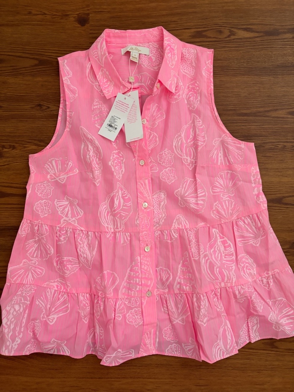 Lilly Pulitzer Pink Shell-Print Sleeveless Button-Front Top
